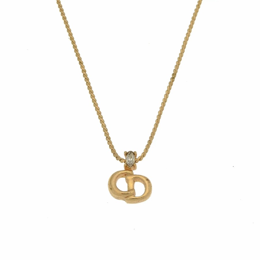 Jewelry-Accessories * | Dior Cd Logo Pendant Necklace Gold Tone