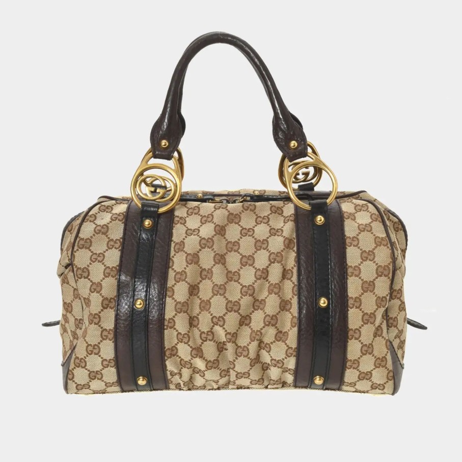 Handbags * | Gucci Gg Canvas Interlocking G Boston Bag Beige