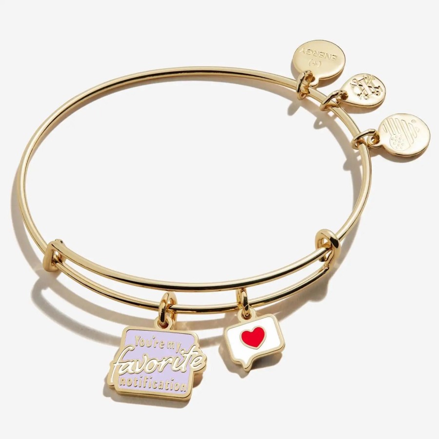 Jewelry-Accessories * | Alex And Ani You'Re My Favorite Notification Charm Bracelet Shiny Gold