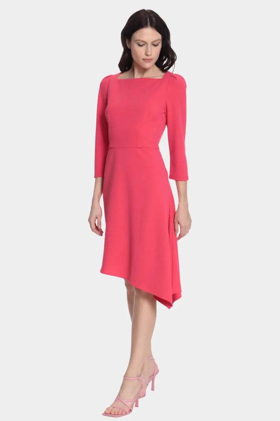 Clothing * | Donna Morgan Asymmetrical Hem Scuba Crepe Midi Dress Raspberry