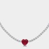 Jewelry-Accessories * | Julianna B Heart Ruby And White Sapphire Tennis Necklace Silver