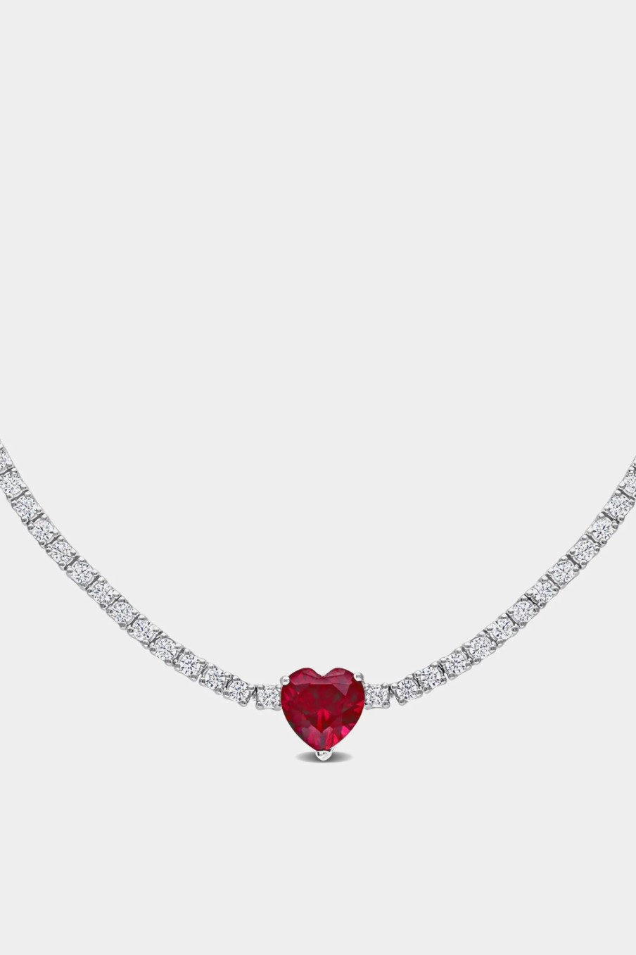 Jewelry-Accessories * | Julianna B Heart Ruby And White Sapphire Tennis Necklace Silver