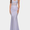 Clothing * | La Femme Illusion Lace Bodice Sweetheart Strapless Dress Light Periwinkle