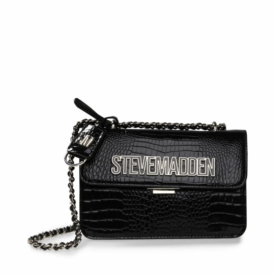 Handbags * | Steve Madden Stakesc Croco Crossbody Black