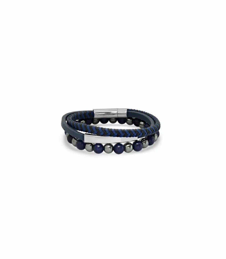 Jewelry-Accessories * | Anthony Jacobs Hematite, Lapis, And Leather Bracelets Multi