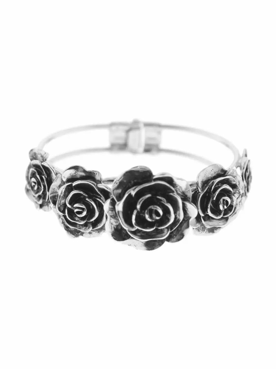 Jewelry-Accessories * | 1928 Jewelry Enamel Flower Cuff Bracelet Silver