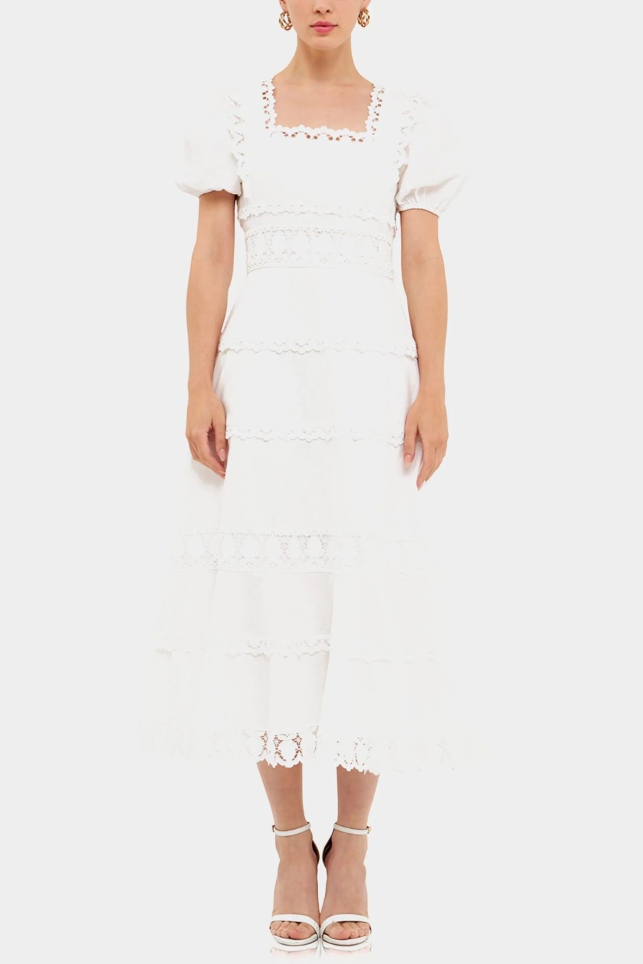 Clothing * | Endless Rose Multi Lace Linen Maxi Dress White