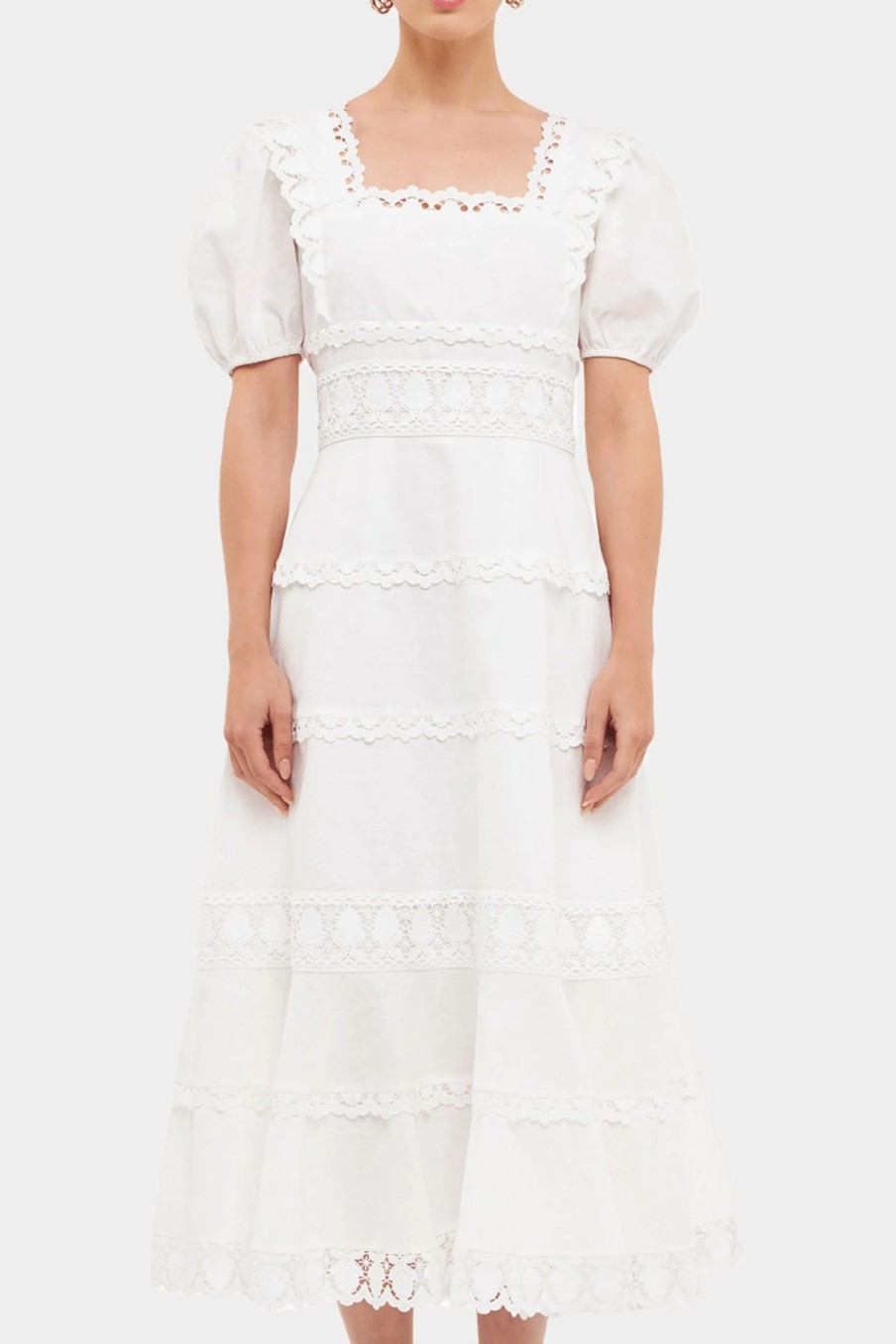 Clothing * | Endless Rose Multi Lace Linen Maxi Dress White