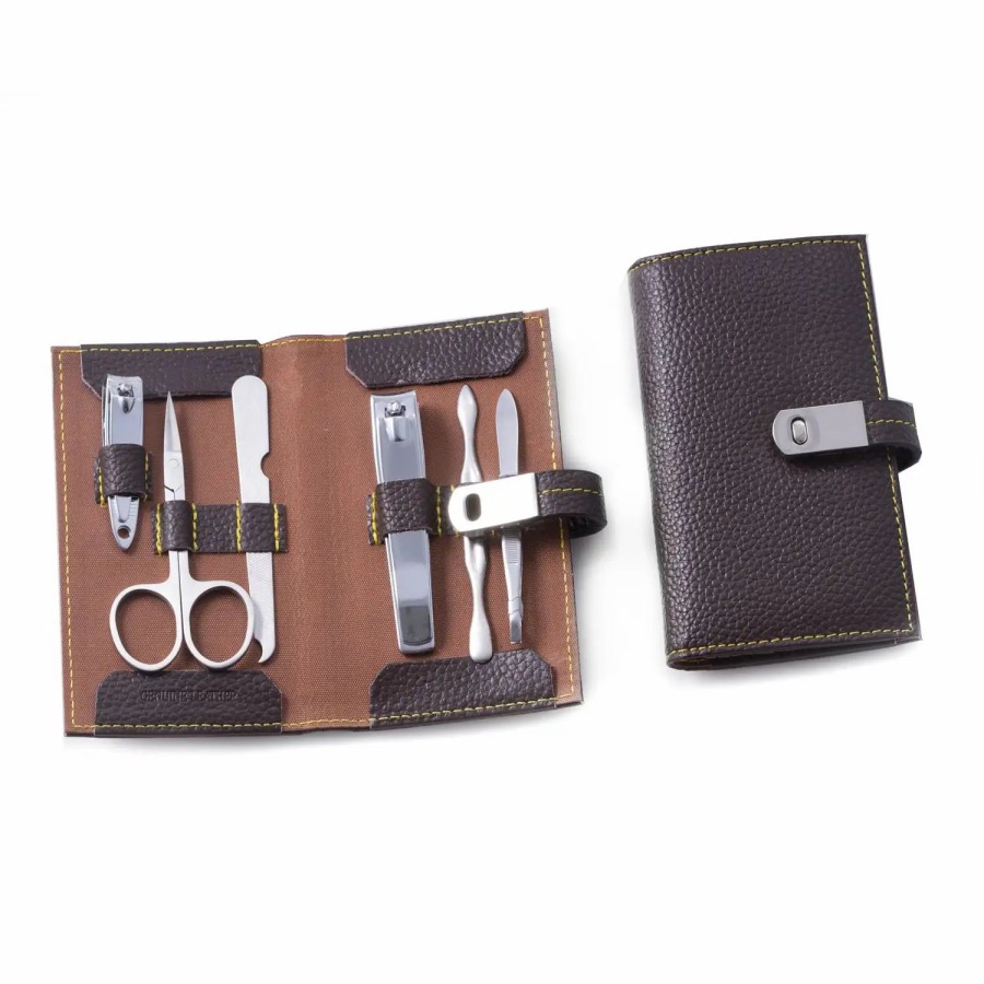 Beauty * | Bey-Berk James Leather Manicure Set Brown