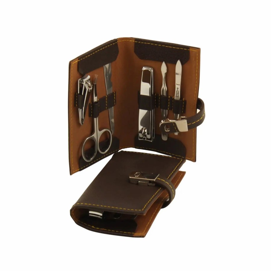 Beauty * | Bey-Berk James Leather Manicure Set Brown