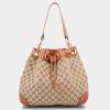 Handbags * | Gucci Drawstring Gg Canvas Shoulder Bag Brown