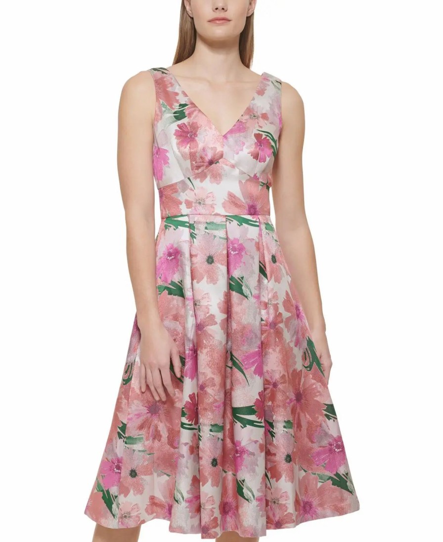 Clothing * | Eliza J Floral V-Neck Midi Dress Pnk