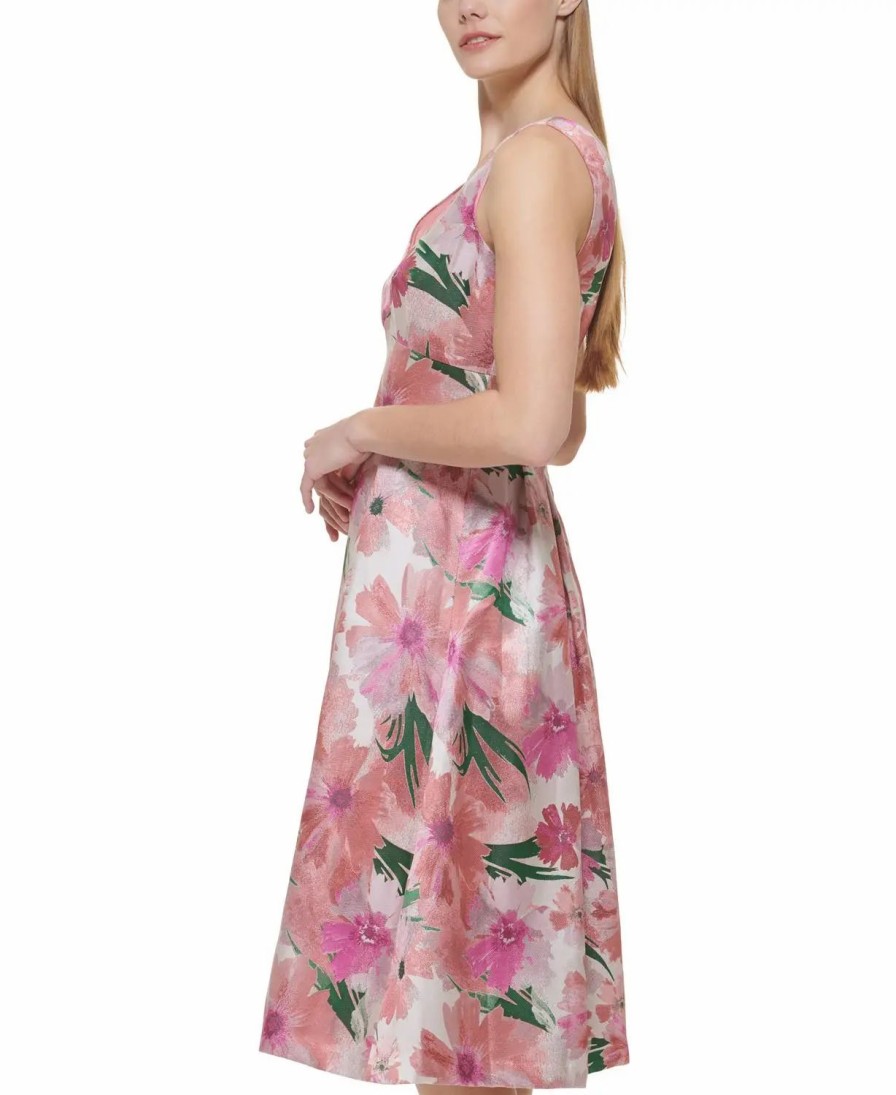 Clothing * | Eliza J Floral V-Neck Midi Dress Pnk