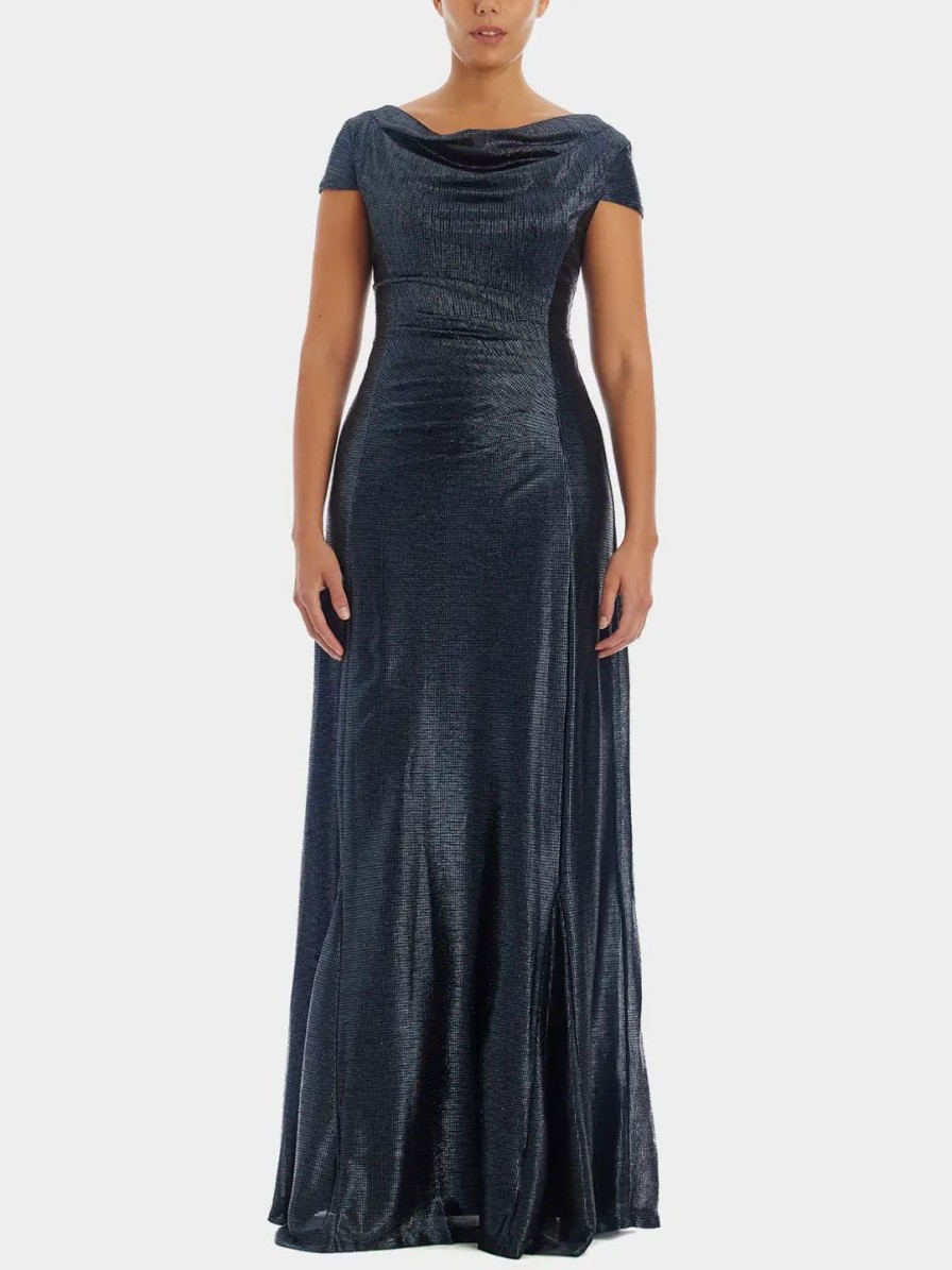 Clothing * | Adrianna Papell Metallic Knit Gown Navy