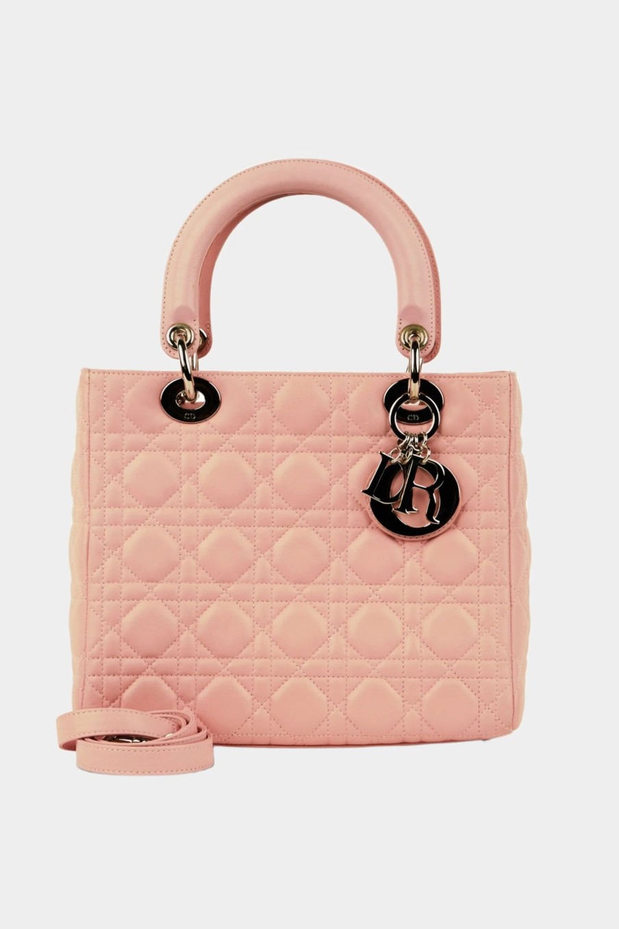 Handbags * | Lady Dior Silver Hardware Cannage Handbag Pink