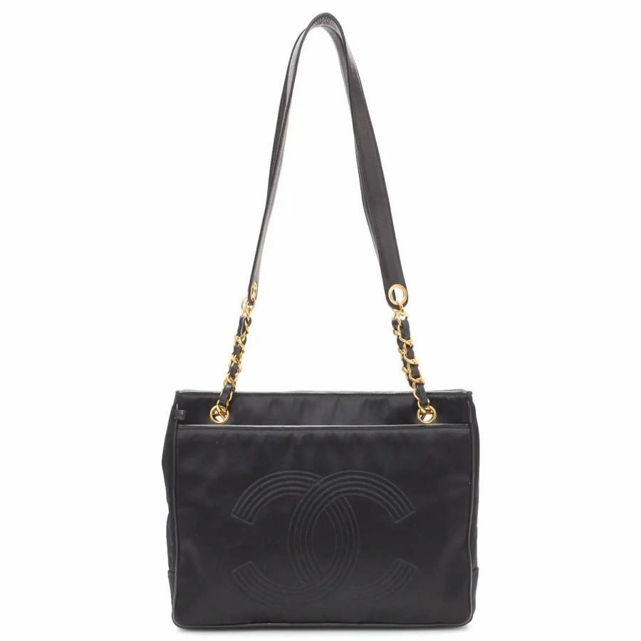 Handbags * | Chanel Cc Logo Chain Tote Bag Black