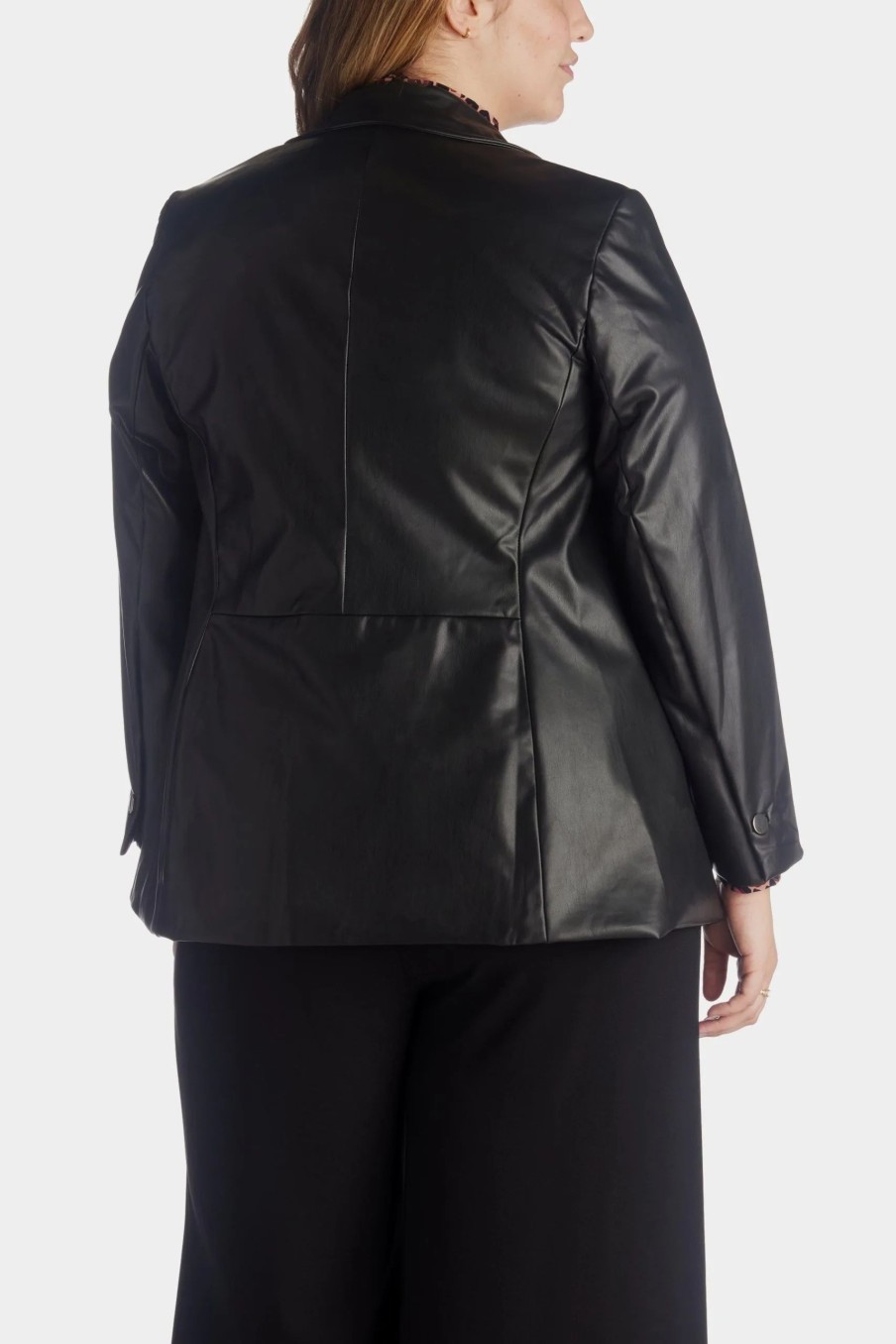 Clothing * | Anne Klein Vegan Leather Faux Double Breasted Jacket Anne Black