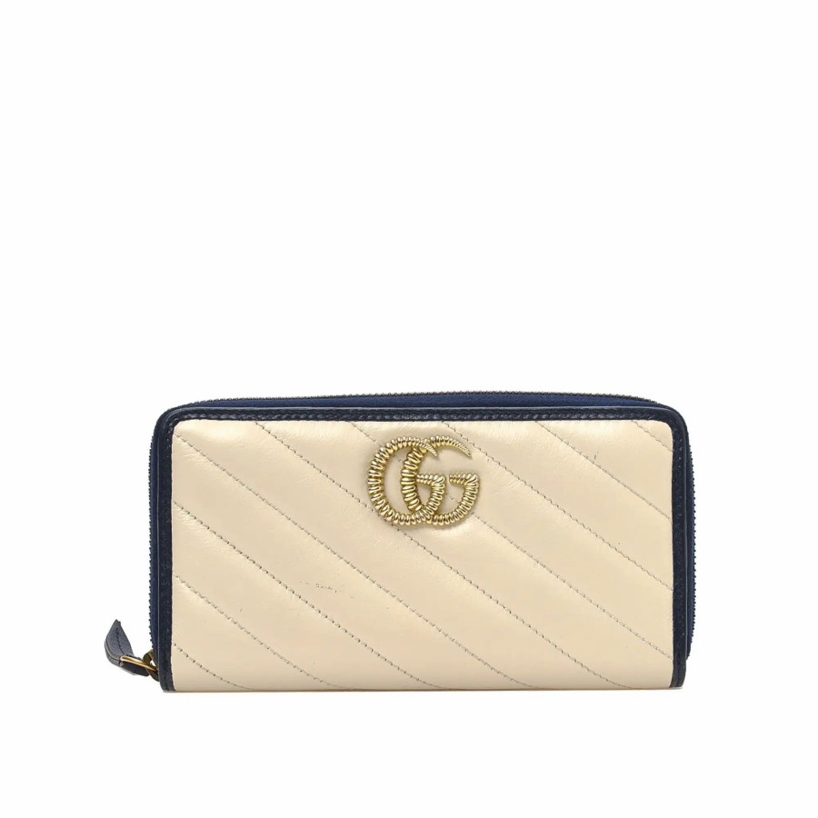 Handbags * | Gucci Gg Marmont Zip Around Wallet Ivory