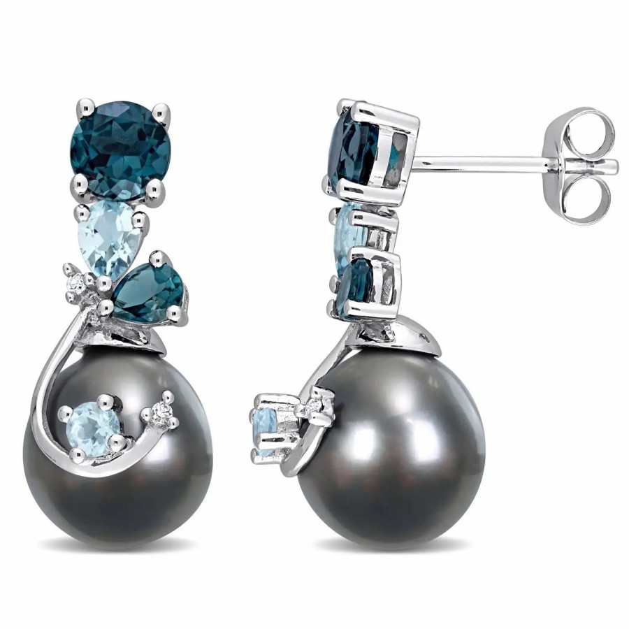 Jewelry-Accessories * | Julianna B 14K Cultured Pearl Blue Topaz & Diamond Accent Earrings White Gold