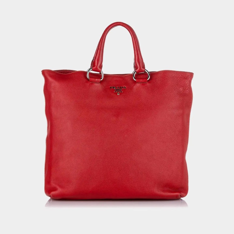 Handbags * | Prada Vitello Daino Tote Bag Red