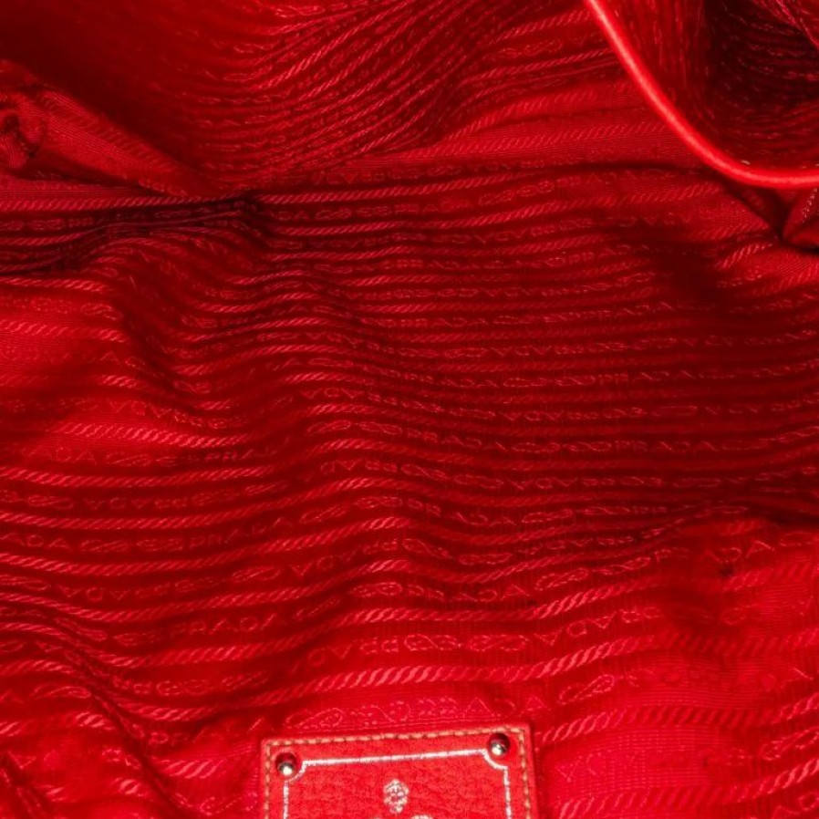 Handbags * | Prada Vitello Daino Tote Bag Red