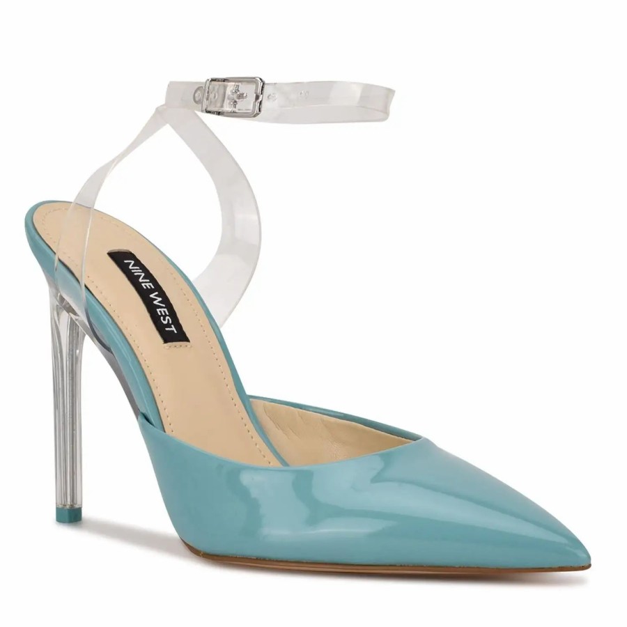 Shoes * | Nine West Sparkea Ankle Strap Pumps Vintage Blue Patent