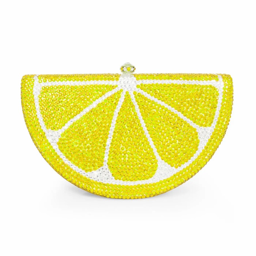 Handbags * | Dolli Crystal Lemon Clutch Yellow