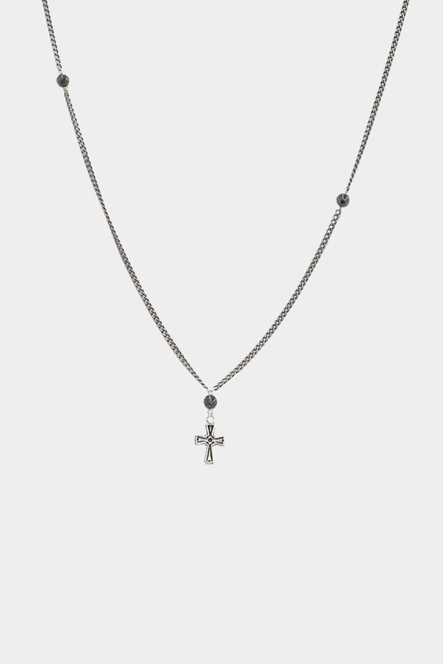 Jewelry-Accessories * | Mr. Ettika Ox Chain Necklace With Hematite Stones And Cross Silver