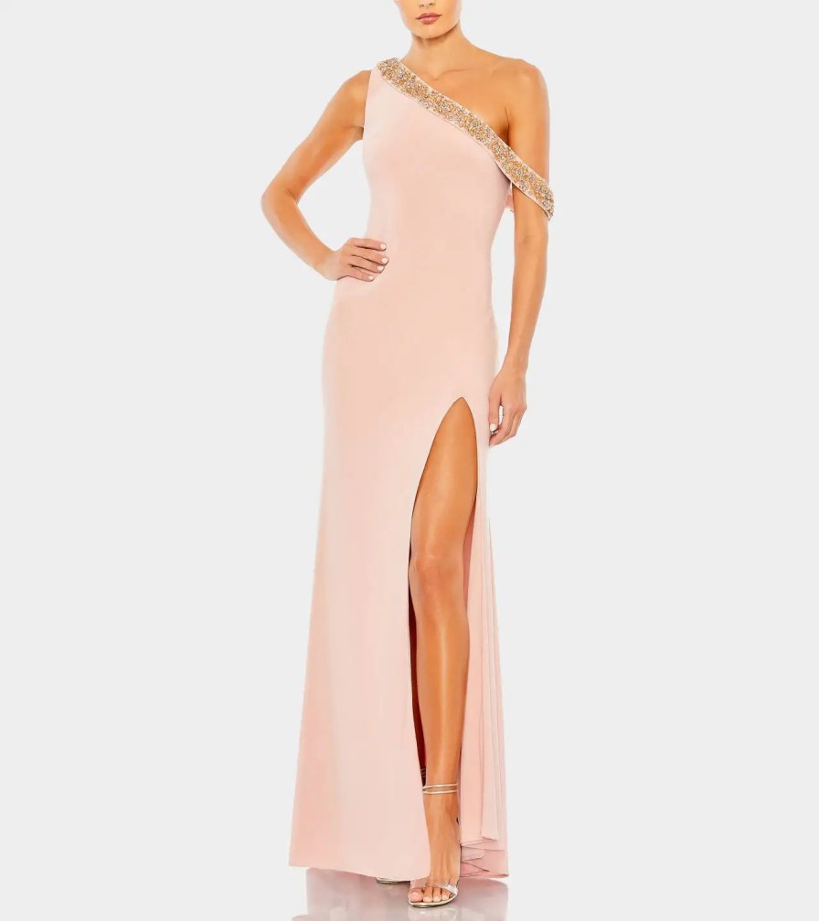 Clothing * | Mac Duggal Beaded Drop Shoulder Jersey Gown Rose