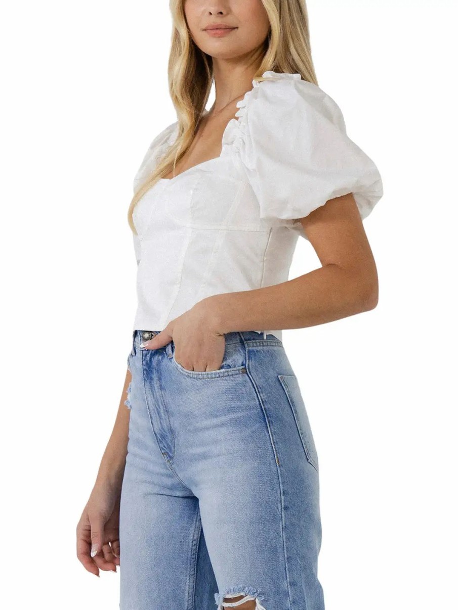 Clothing * | Endless Rose Short Puff Sleeve Cropped Top White