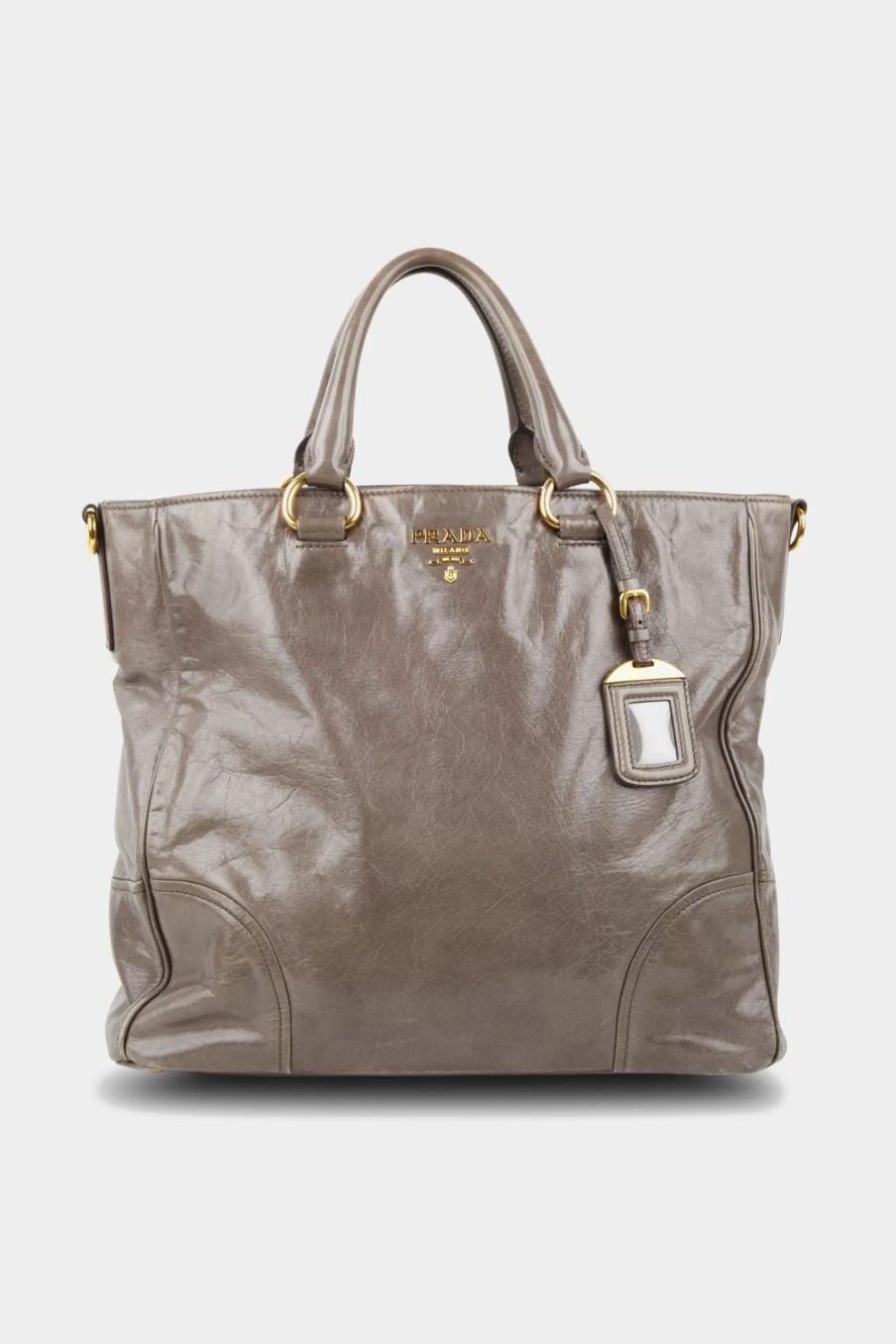 Handbags * | Prada Two-Way Vitello Shine Tote Bag Grey