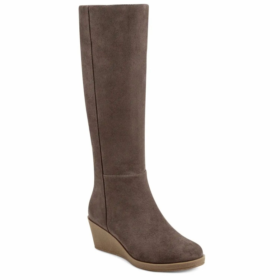 Shoes * | Aerosoles Brenna Wedge Knee High Boot Taupe Faux Suede