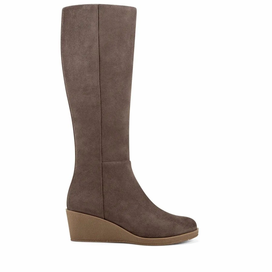 Shoes * | Aerosoles Brenna Wedge Knee High Boot Taupe Faux Suede