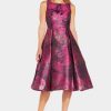 Clothing * | Adrianna Papell Jacquard Tea Length Dress Magenta/Orchid Multi