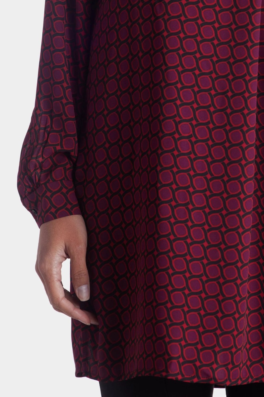 Clothing * | Anne Klein Printed Long Sleeve Pop-Over Tunic Chianti/Titan Red Combo