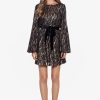 Clothing * | Betsy & Adam Velvet Tie Short Long Sleeve Sequin Dress Black Gold