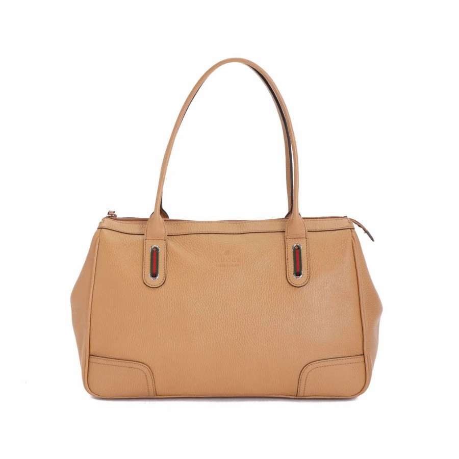 Handbags * | Gucci Leather Tote Bag Tan