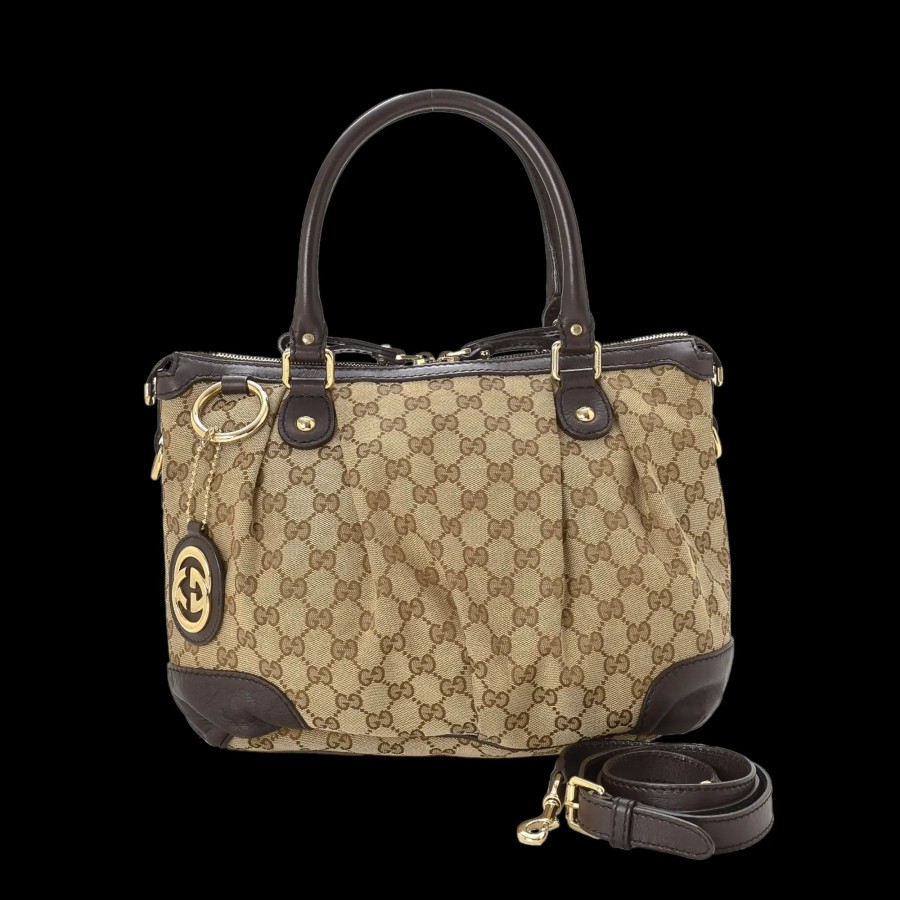 Handbags * | Gucci Gg Canvas Sukey Two Way Tote Bag Beige