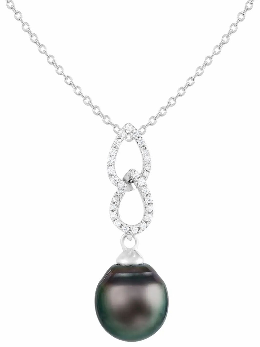 Jewelry-Accessories * | Splendid Pearls 9-10Mm Tahitian Pearl Pendant Necklace Silver