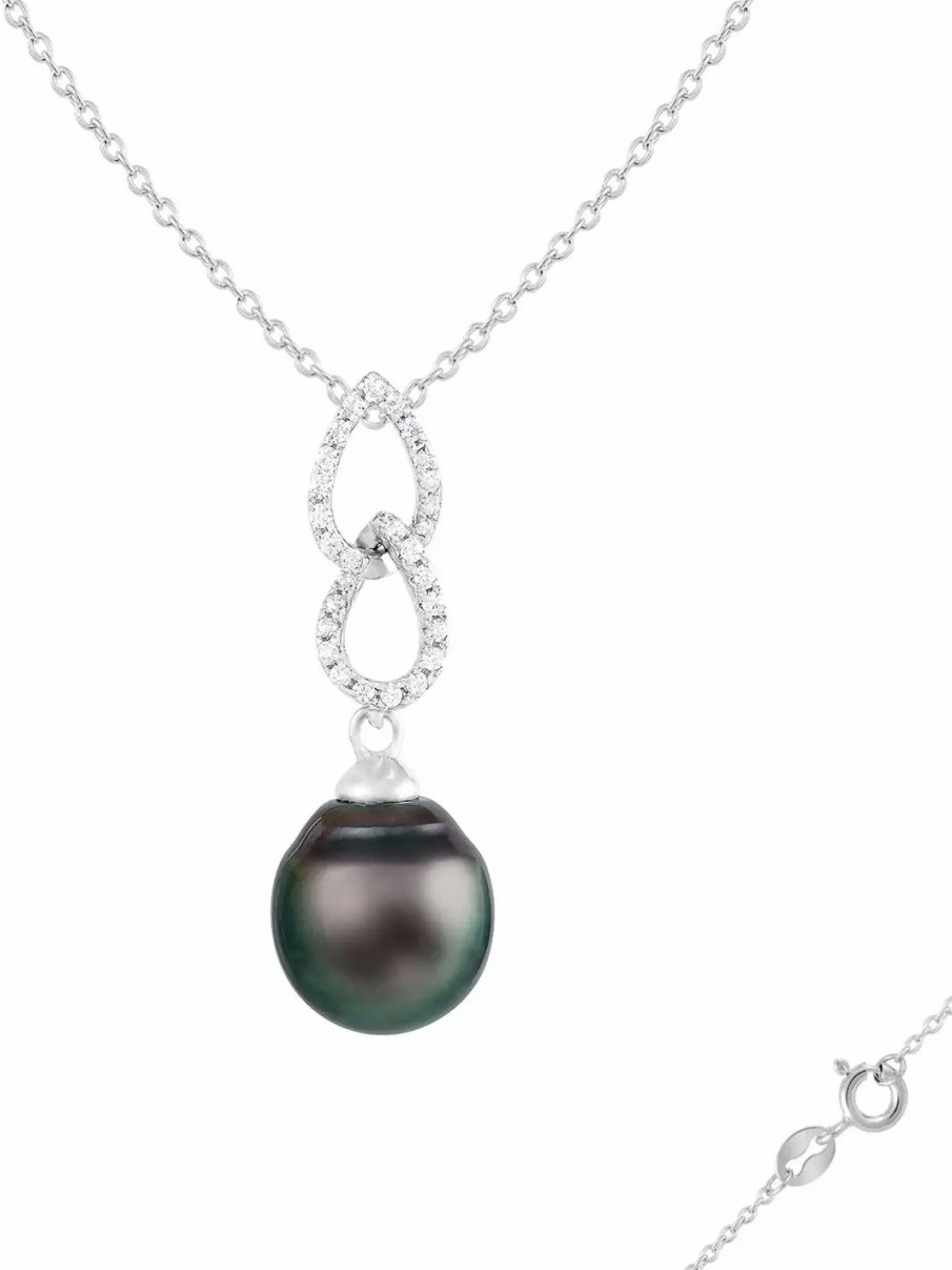 Jewelry-Accessories * | Splendid Pearls 9-10Mm Tahitian Pearl Pendant Necklace Silver