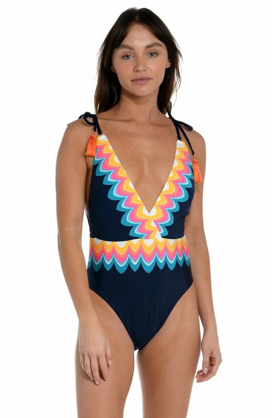 Clothing * | Sunshine 79 New Wave V-Plunge One Piece Swimsuit Midnight