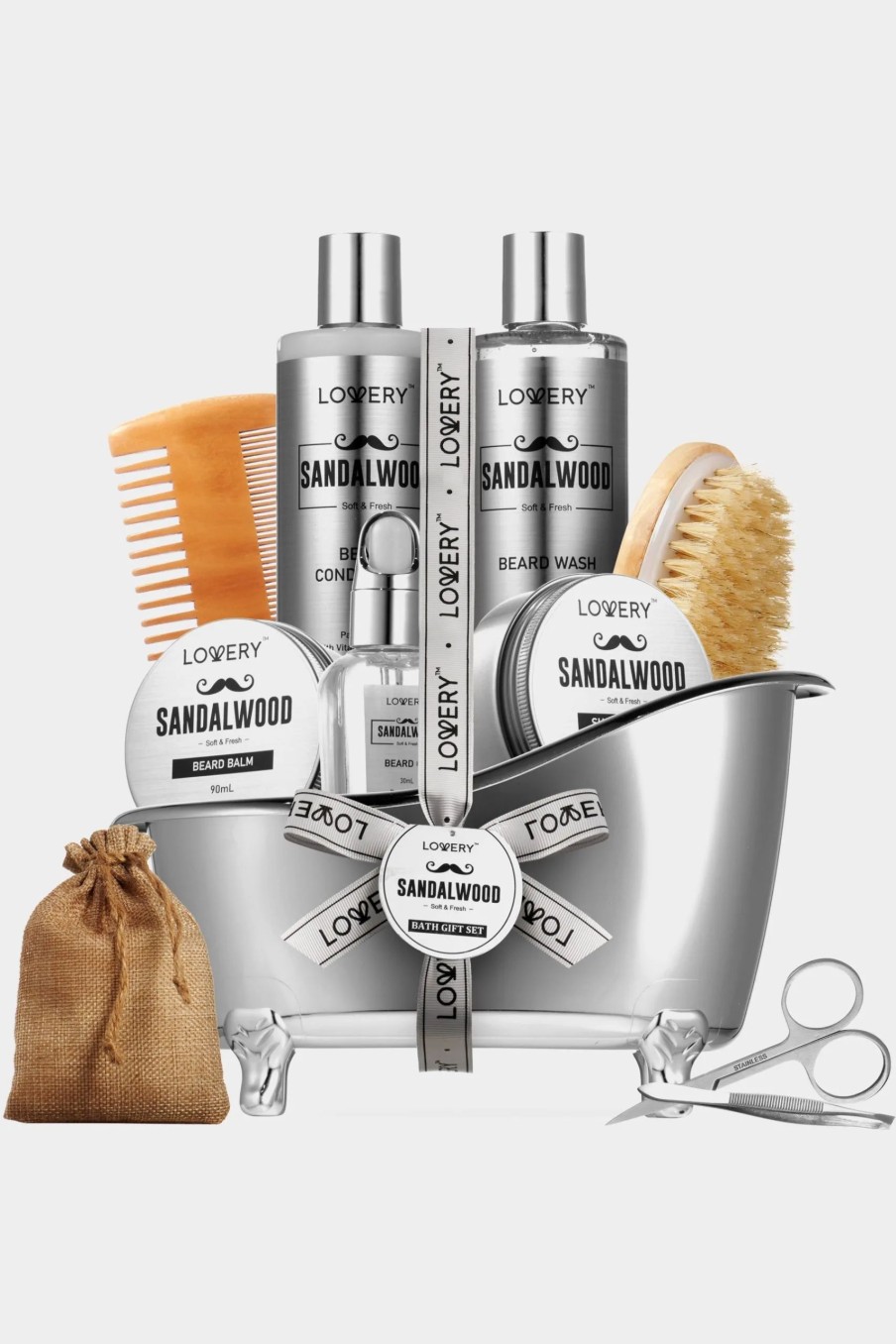 Beauty * | Lovery 11-Piece Luxe Sandalwood Beard Grooming Kit Silver, Brown