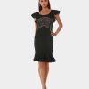 Clothing * | Shani Flutter Sleeve Laser Cut Dress Black