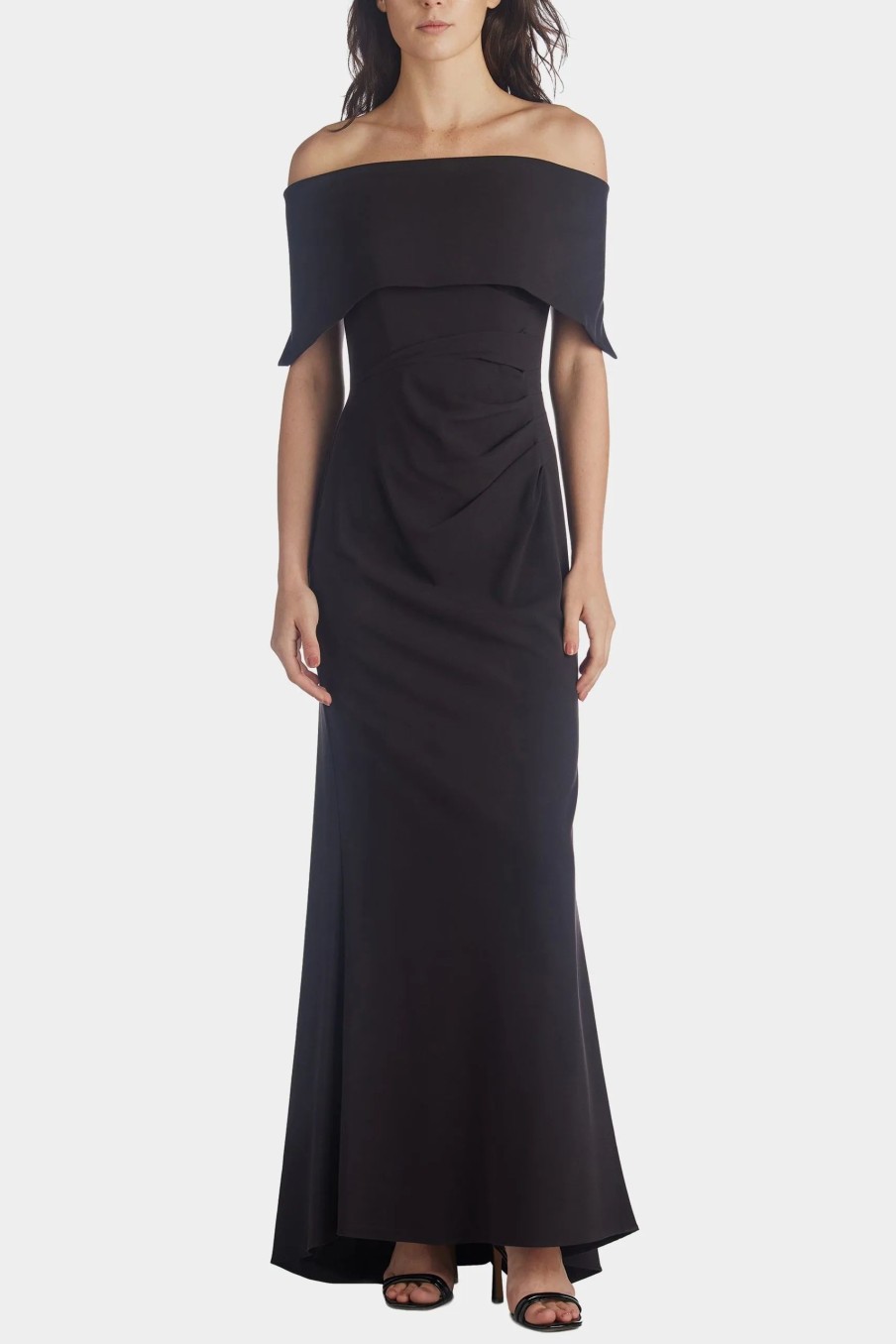 Clothing * | Vince Camuto Oversized Collar Off The Shoulder Gown Blk