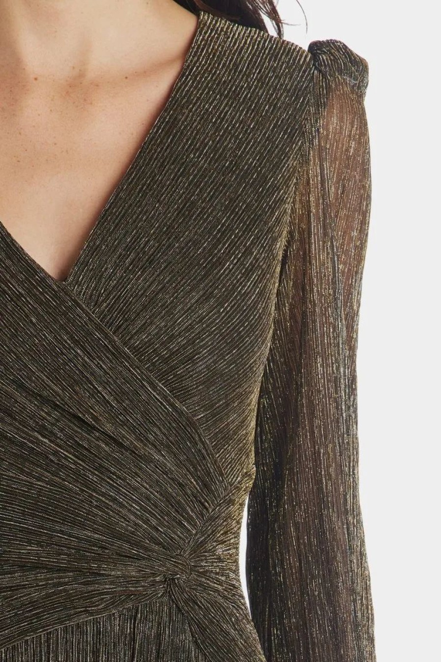 Clothing * | Xscape Long, Long Sleeve Metallic Wrap Gown Black/Bronze