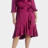 Clothing * | Adrianna Papell Satin Crepe Wrap Dress Red Plum