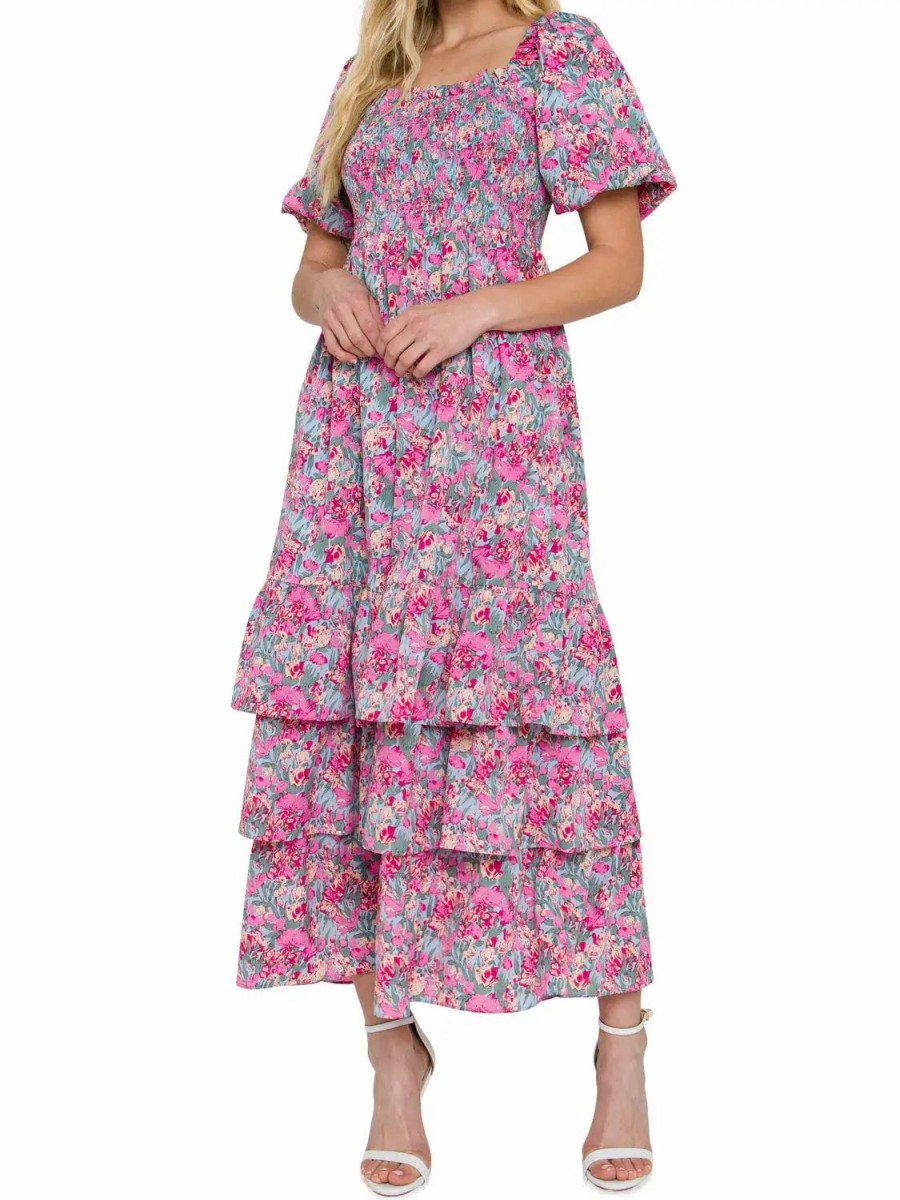 Clothing * | Free The Roses Floral Print Maxi Dress Pink Multi