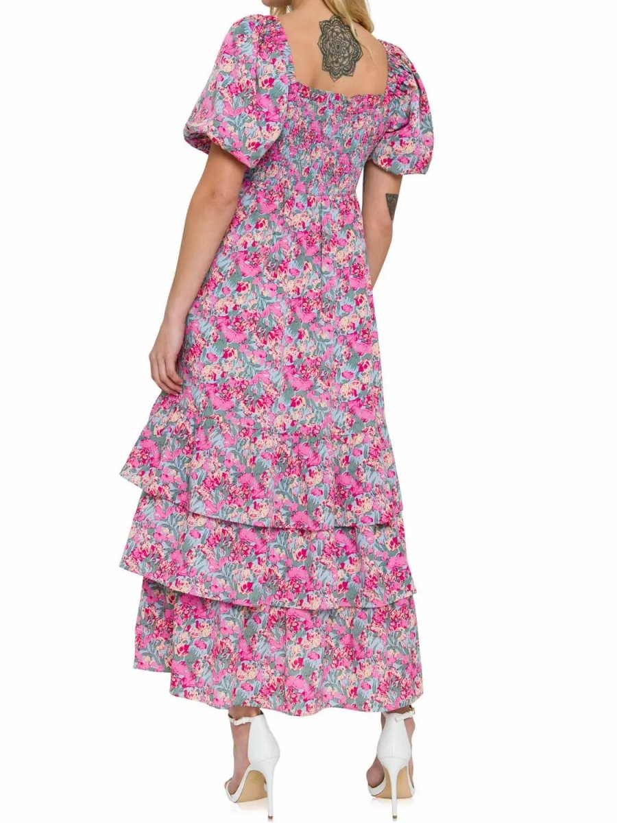 Clothing * | Free The Roses Floral Print Maxi Dress Pink Multi