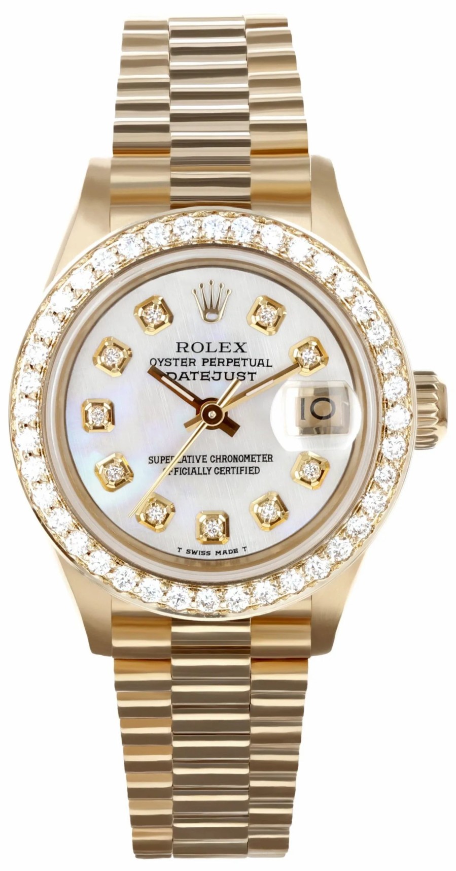 Jewelry-Accessories * | Rolex Presidential Diamond Dial And Bezel Watch Mother Of Pearl