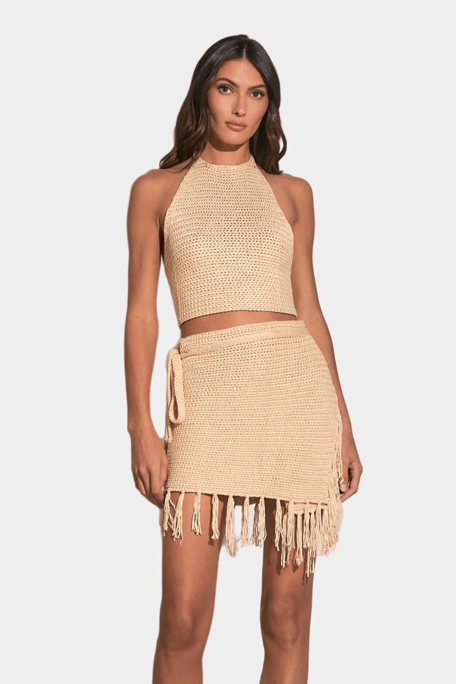 Clothing * | Elan Hand Hook Crochet Halter Crop Top Natural